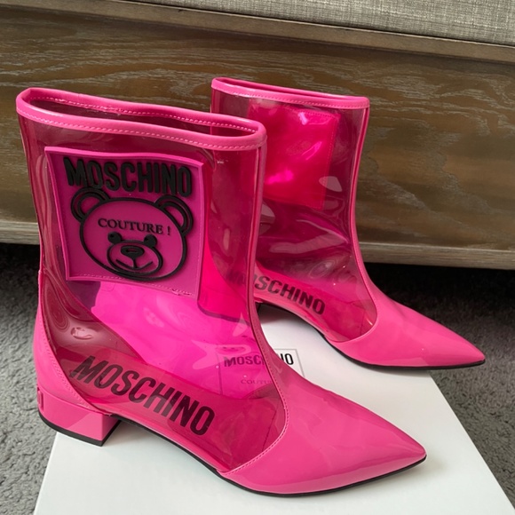 MOSCHINO Couture Rain Boots Pink Worn Once! Size 38 1/2 - Picture 2 of 11